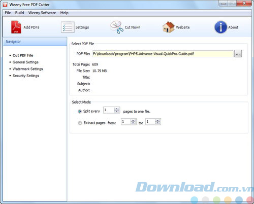 Giao diện của Weeny Free PDF Cutter