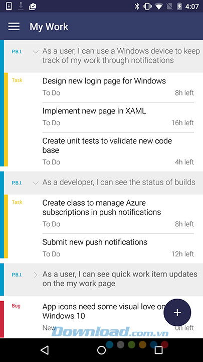 Danh sách công việc trên Visual Studio Online