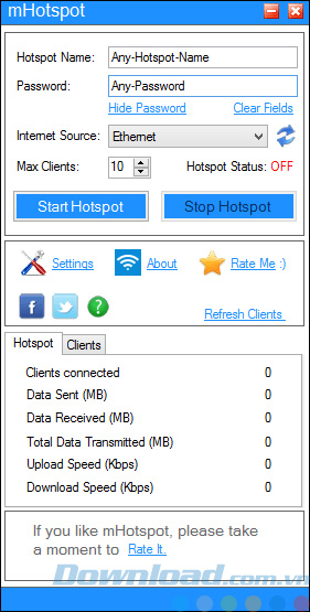 Giao diện của mHotspot