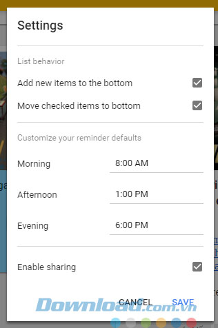 Các lựa chọn cài đặt