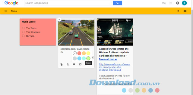 Giao diện ứng dụng ghi chú trên trình duyệt Google Keep Online