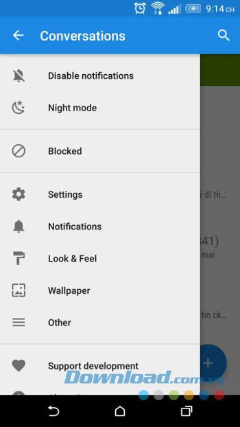 Menu ứng dụng YAATA SMS