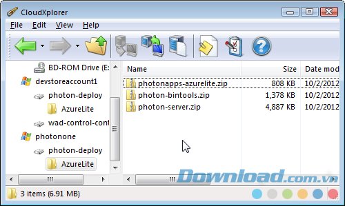CloudXplorer với giao diện thể hiện file .zip 