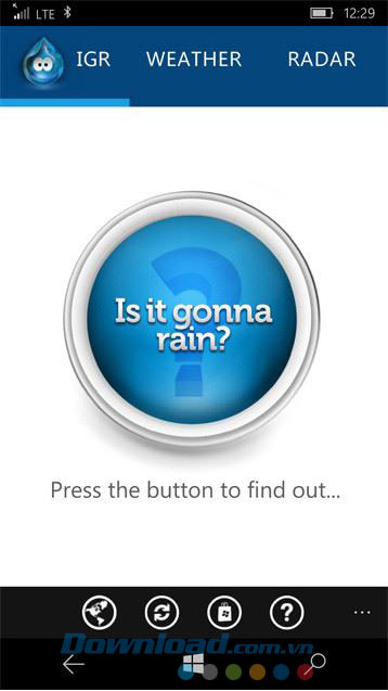Giao diện ứng dụng thời tiết It's Gonna Rain cho Windows Phone