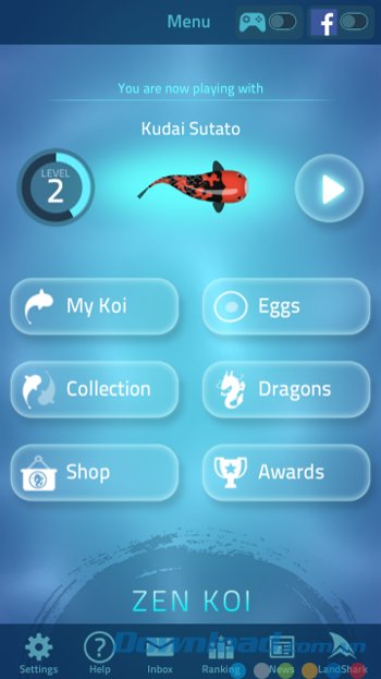 Zen Koi với giao diện Menu 