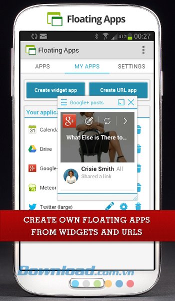 Tạo ứng dụng nổi từ widget hoặc URL Tạo ứng dụng nổi từ widget hoặc URL