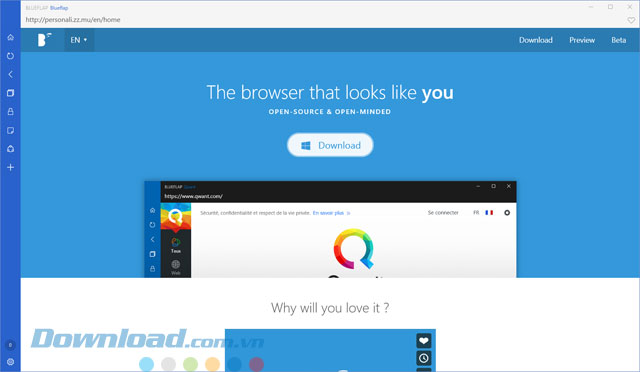Giao diện trình duyệt web Blueflap