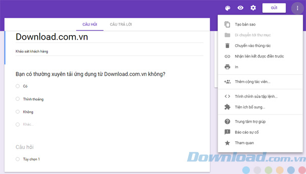 Các tùy chọn khác cho bảng câu hỏi trong Google Forms