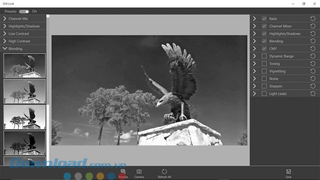 Các preset có sẵn trong ứng dụng