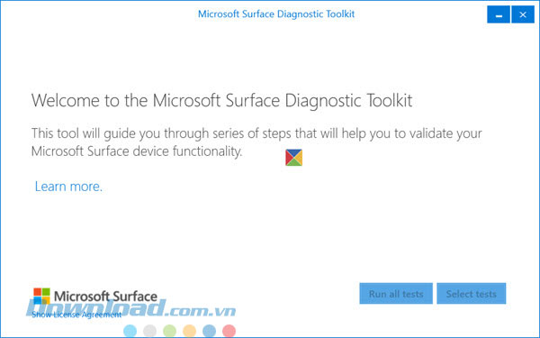 Giao diện phần mềm Microsoft Surface Diagnostic