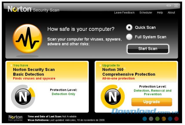 Norton SecurityScan với giao diện chính 