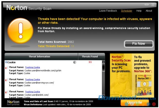 Norton Security Scan với giao diện thể hiện mục Scheduler 