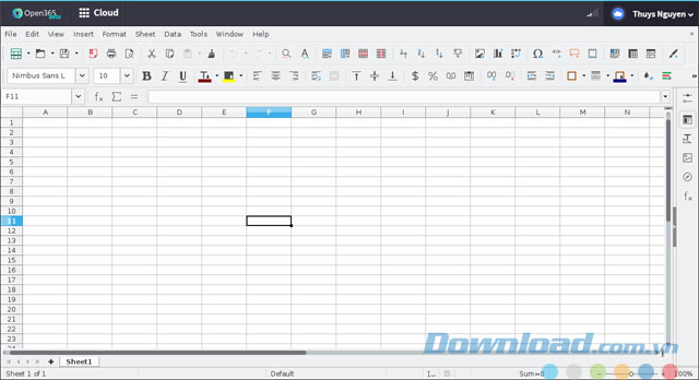 Giao diện bảng tính của Open365 Giao diện bảng tính của Open365