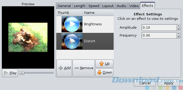 Cài đặt hiệu ứng trong OpenShot Video Editor cho Linux