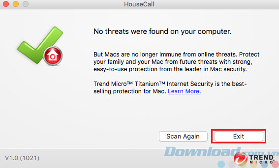 Kết quả quét của Trend Micro HouseCall cho Mac 