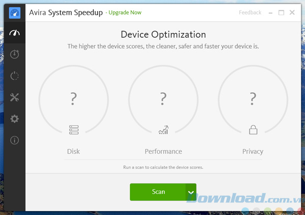 Giao diện chính của Avira System Speedup