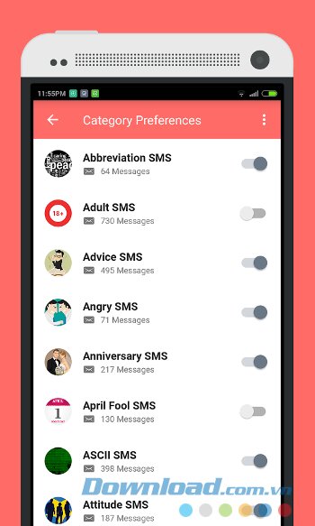 100000+ SMS Messages gồm nhiều chủ đề tin nhắn khác nhau