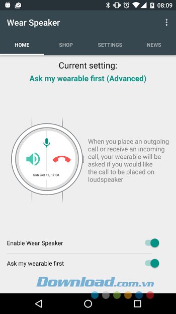 Giao diện ứng dụng Wear Speaker 