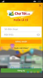 Giao diện đăng nhập Chợ Tốt