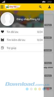 Menu chính của Chợ tốt