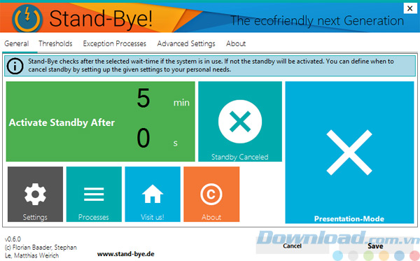 Giao diện của Stand-Bye!