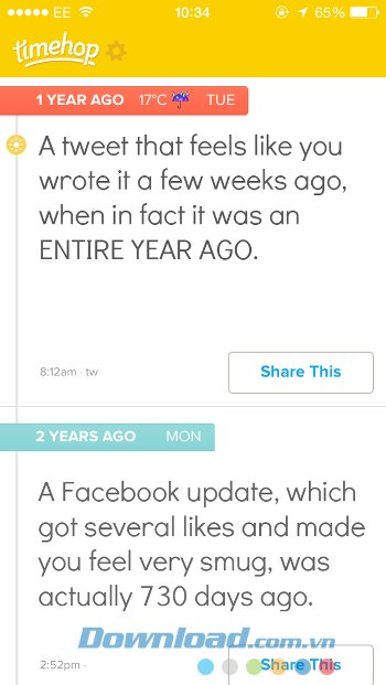 Tính năng "ngày này năm xưa" của Timehop