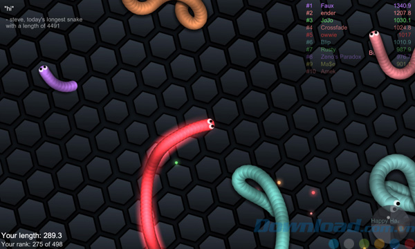 Đồ họa nhiều màu sắc trong Slither IO