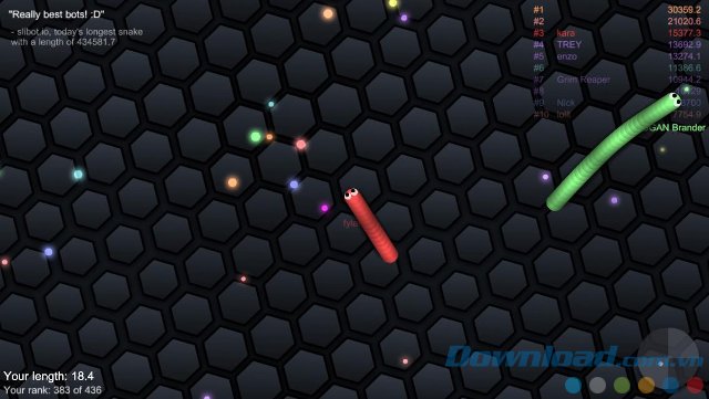 Nhiệm vụ săn mồi để trở thành con rắn dài nhất trong game Slither