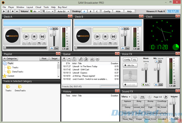 Giao diện của SAM Broadcaster Pro Giao diện của SAM Broadcaster Pro