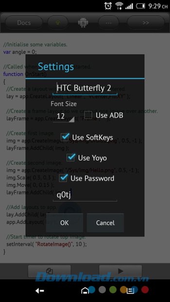 Các tùy chọn hữu ích của DroidScript