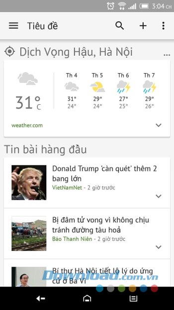 Giao diện Google News & Weather 