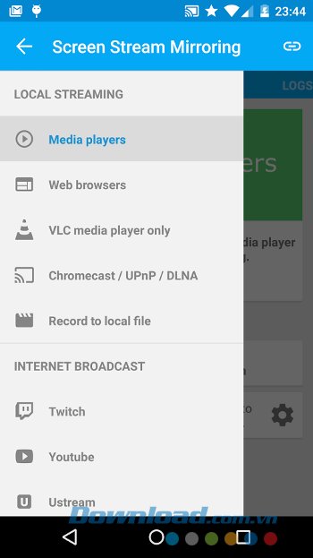 Menu ứng dụng Screen Stream Mirroring Free