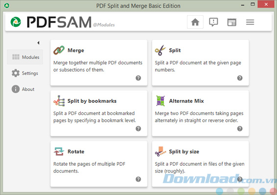 Giao diện của PDF Split and Merge Basic Edition