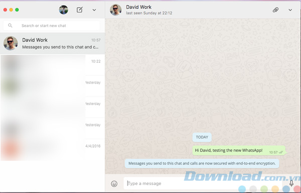 Giao diện của WhatsApp cho Mac