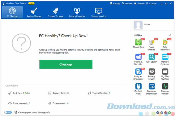 Giao diện của Windows Care Genius