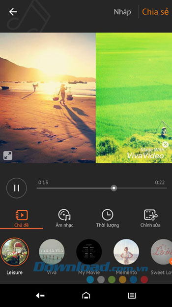 VivaVideo gồm nhiều chủ đề ấn tượng