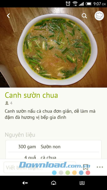Thông tin món ăn trên Cookpad
