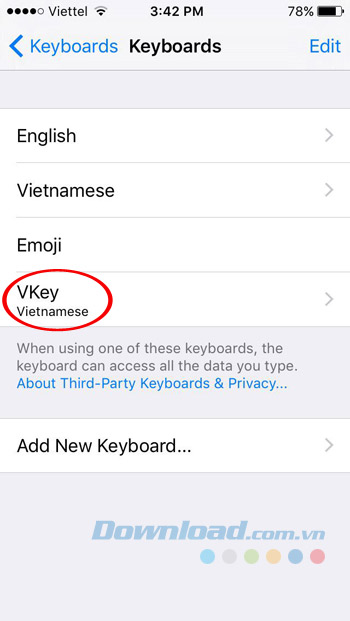 Nhấn vào VKey