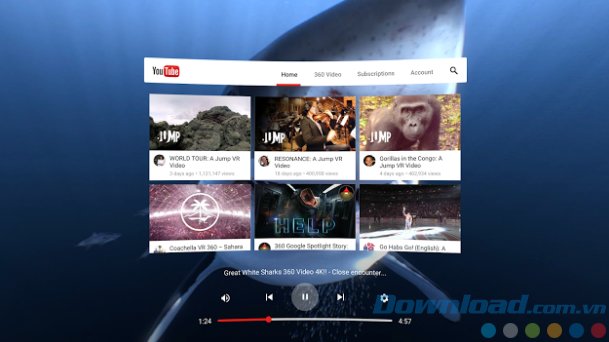Giao diện mô phỏng YouTube VR