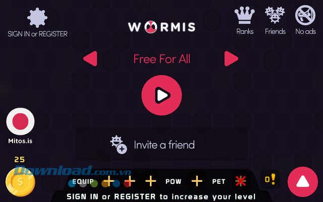 Giao diện game Worm.is Giao diện game Worm.is