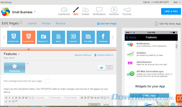 Giao diện của iBuildApp