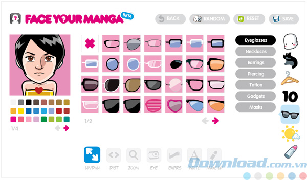 Giao diện của Face Your Manga