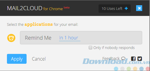 Nhắc trả lời email với Mail2cloud