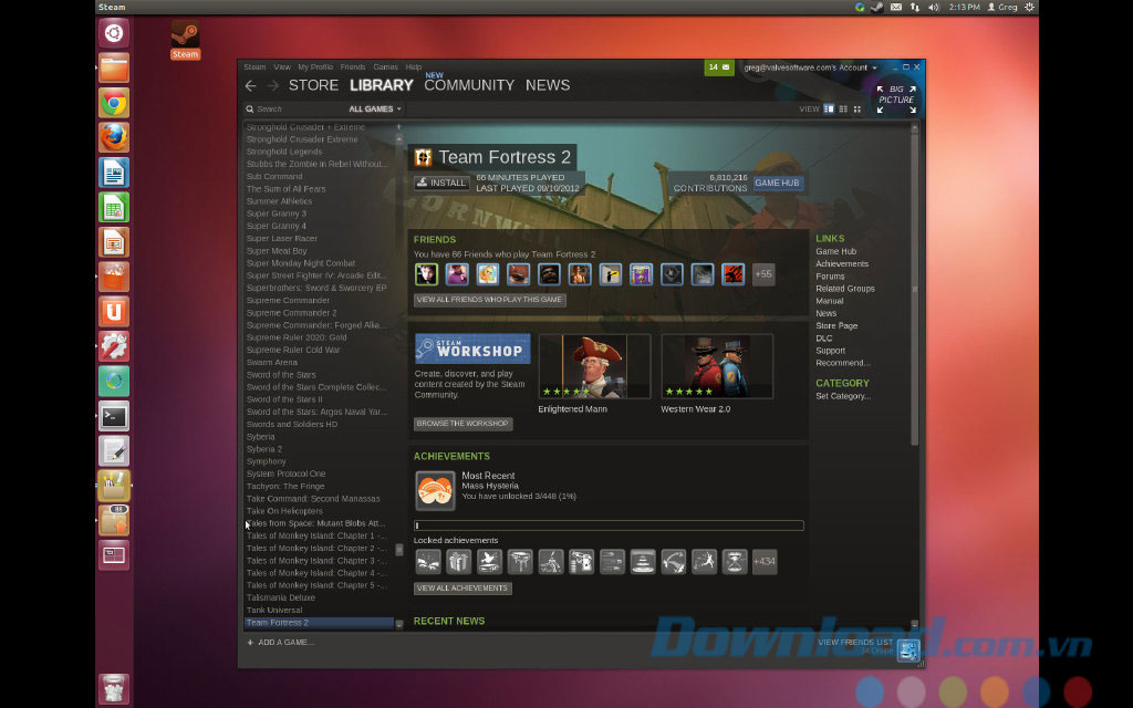 Giao diện phần mềm Steam cho Linux