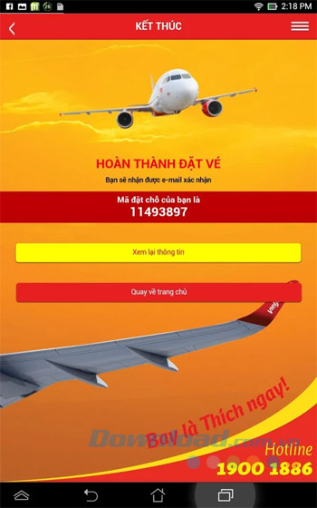 Đặt vé thành công