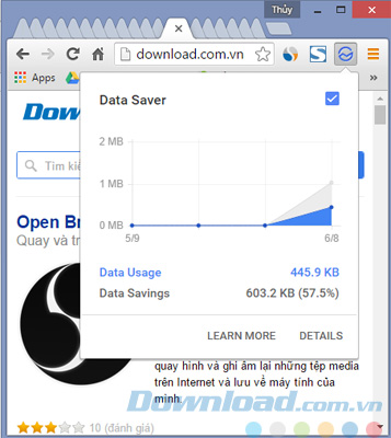 Giao diện của Data Saver cho Chrome