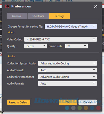Các thiết lập của Aiseesoft Screen Recorder