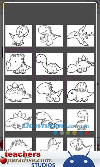 Giao diện sử dụng ứng dụng Dinosaurs Coloring Book