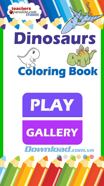 Giao diện sử dụng ứng dụng Dinosaurs Coloring Book