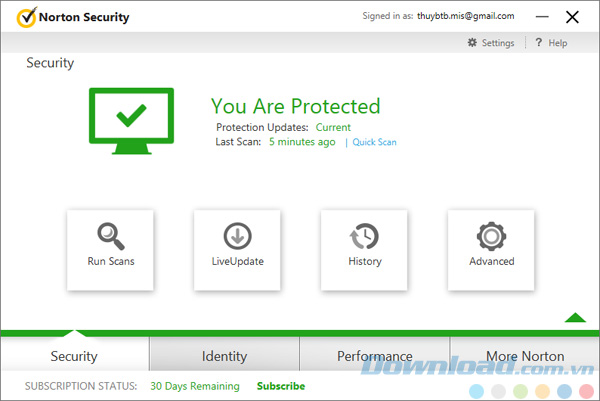 Giao diện của Norton Security